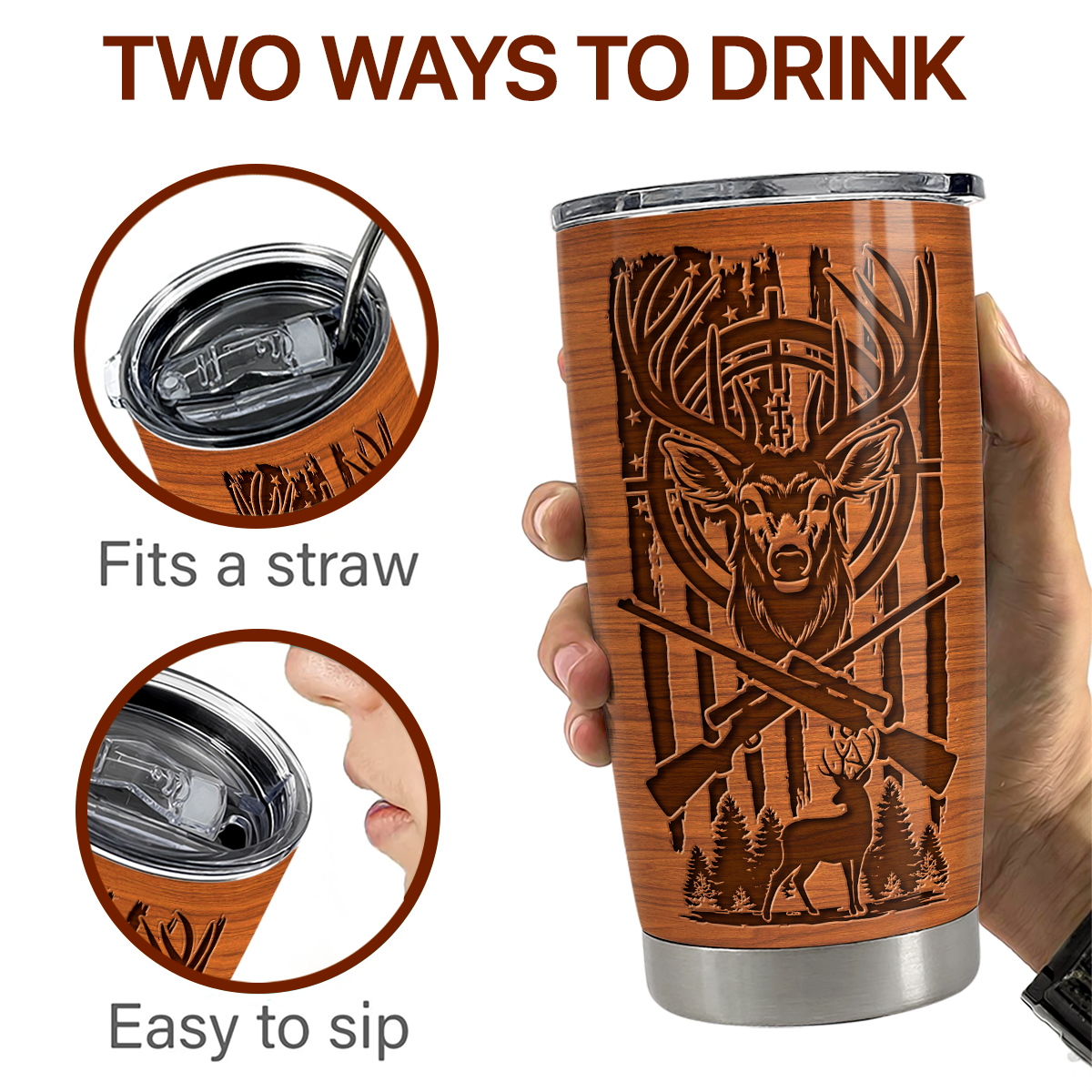 Brown Hunting Stainless Steel Curved Tumbler 20oz