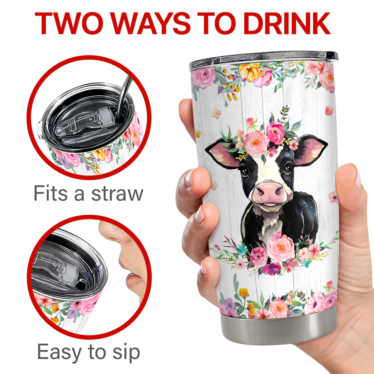 Cow Tumbler 20oz Stainless Steel Insulated Cup