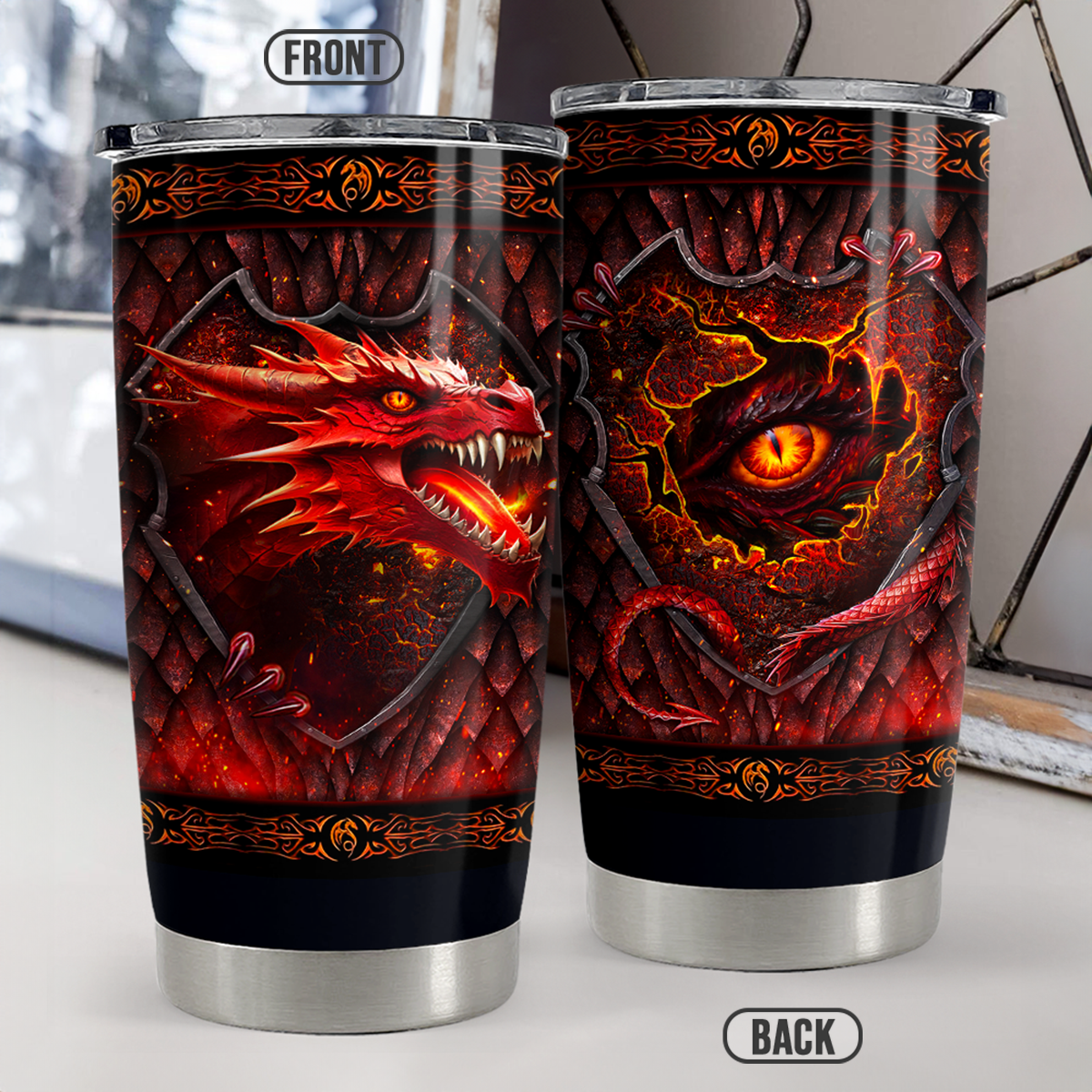 Black Dragon Stainless Steel Curved Tumbler 20oz