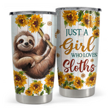 White Sloth Stainless Steel Curved Tumbler 20oz