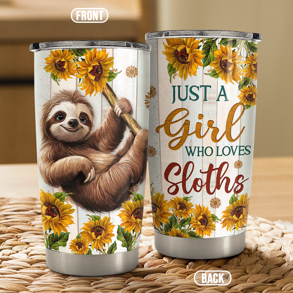 White Sloth Stainless Steel Curved Tumbler 20oz