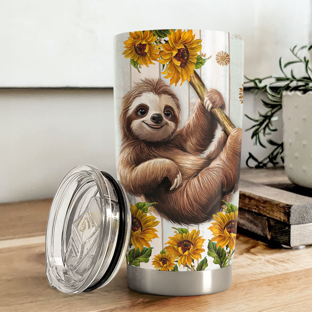 White Sloth Stainless Steel Curved Tumbler 20oz