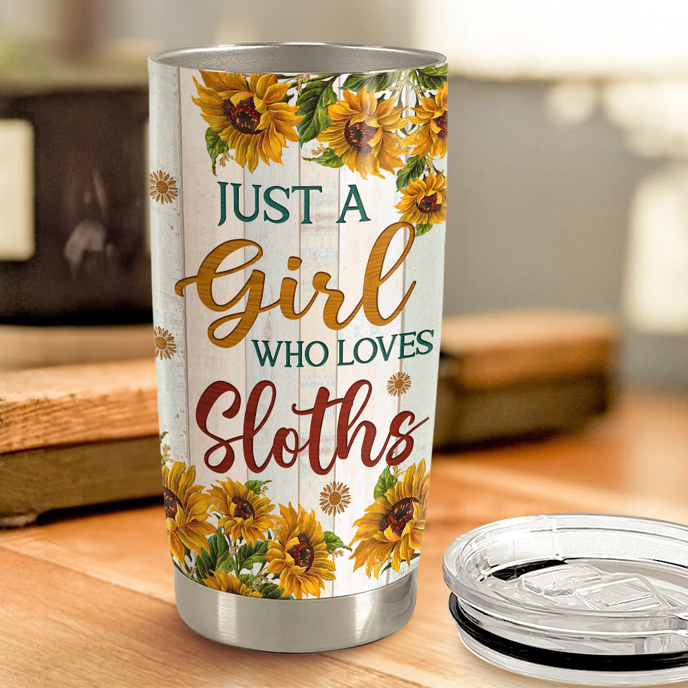 White Sloth Stainless Steel Curved Tumbler 20oz