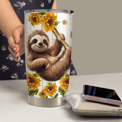 White Sloth Stainless Steel Curved Tumbler 20oz
