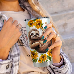 White Sloth Stainless Steel Curved Tumbler 20oz