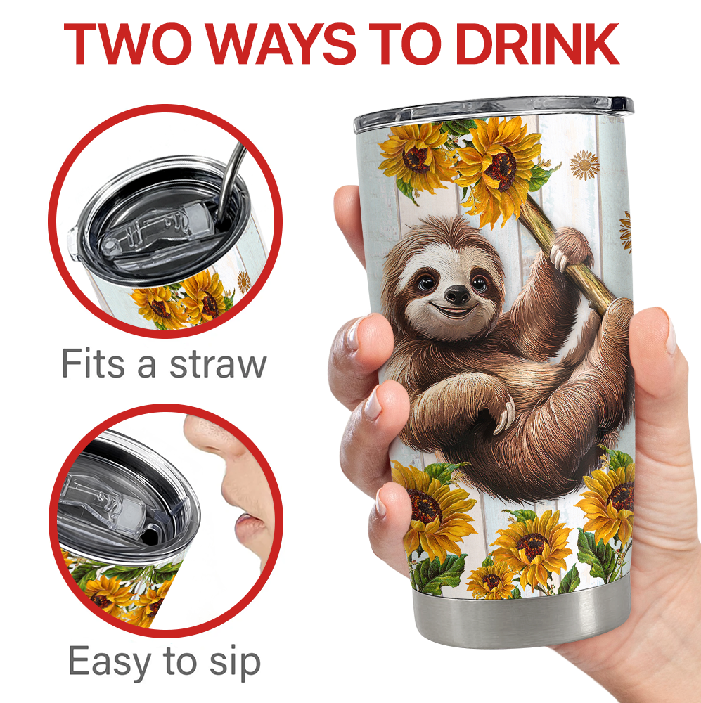 White Sloth Stainless Steel Curved Tumbler 20oz