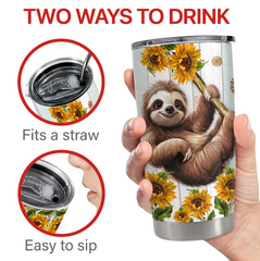 White Sloth Stainless Steel Curved Tumbler 20oz