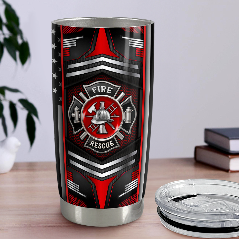 Black Firefighter Stainless Steel Curved Tumbler 20oz