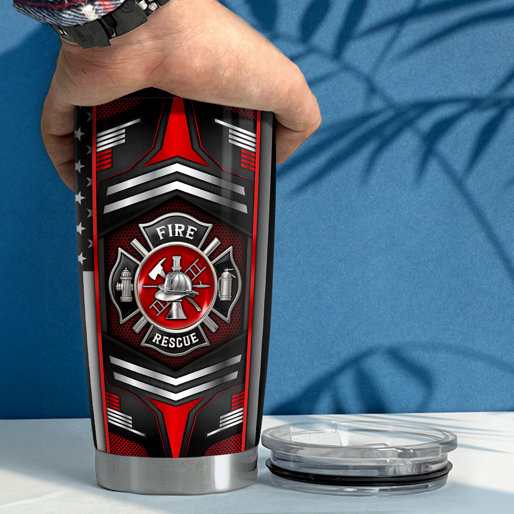 Black Firefighter Stainless Steel Curved Tumbler 20oz