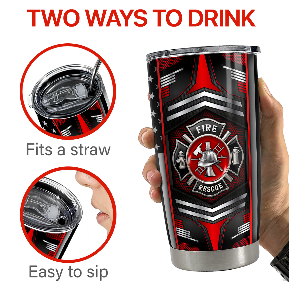 Black Firefighter Stainless Steel Curved Tumbler 20oz