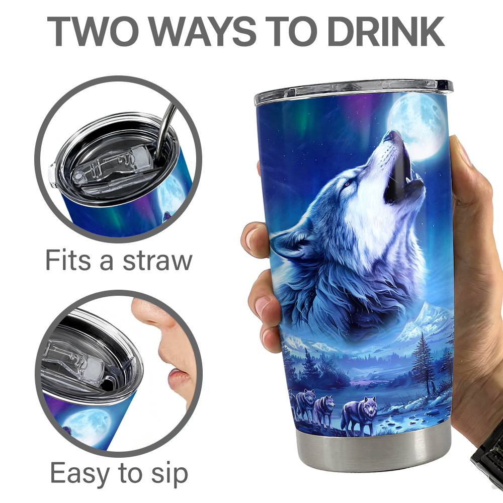 Blue Wolf Stainless Steel Curved Tumbler 20oz