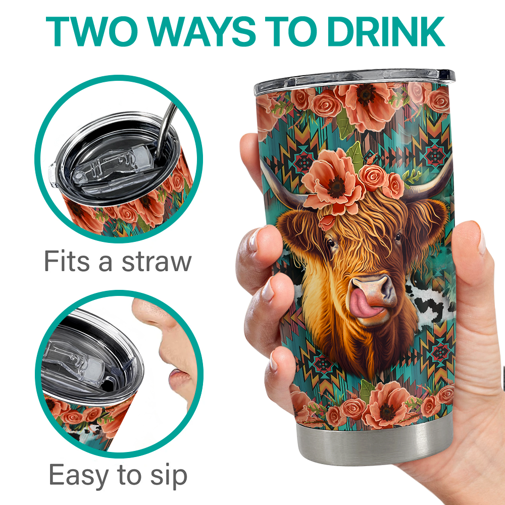 Highland Cow Tumbler 20oz Stainless Steel Insulated Cup