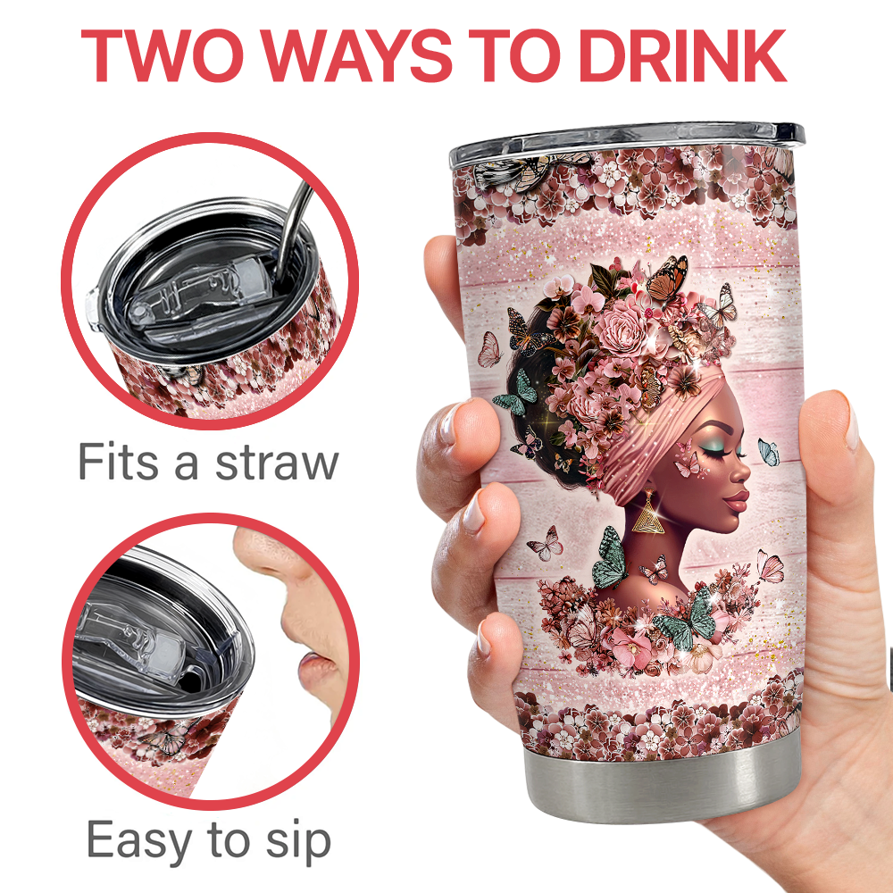 Black Woman Tumbler 20oz Stainless Steel Insulated Cup