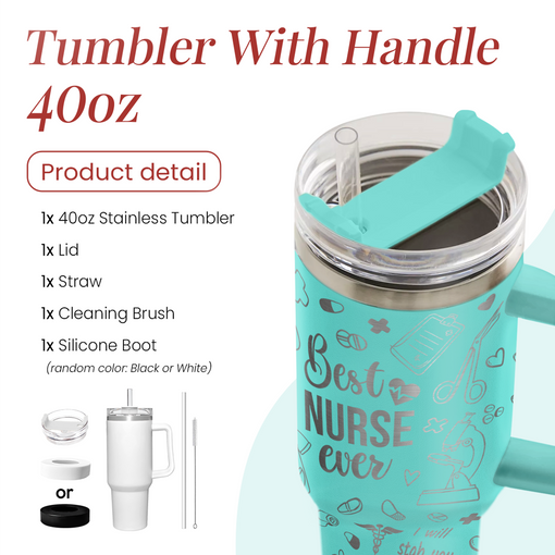 Nurse Gifts for Women, Nurse Tumbler with Handle 40oz Stainless Steel Coffee Cup with Straw Lid, Nursing Gift for Female Nurses, Nurse Appreciation Gift for Graduation Christmas Birthday Nurse Week