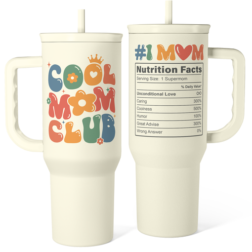 Mom Tumbler with Handle 40oz, Cool Mom Club Cup Stainless Steel Insulated Tumblers Coffee Travel Mugs, Gifts for Moms from Daughter Son, Best Mother Gift for Birthday Christmas Mothers Day