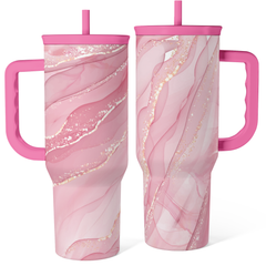 Marble Tumbler with Handle 40oz, Stainless Steel Insulated Tumblers Coffee Travel Mug with Lid Straw, Gifts for Women Girls Birthday Christmas