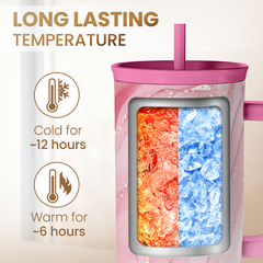 Marble Tumbler with Handle 40oz, Stainless Steel Insulated Tumblers Coffee Travel Mug with Lid Straw, Gifts for Women Girls Birthday Christmas