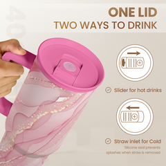 Marble Tumbler with Handle 40oz, Stainless Steel Insulated Tumblers Coffee Travel Mug with Lid Straw, Gifts for Women Girls Birthday Christmas