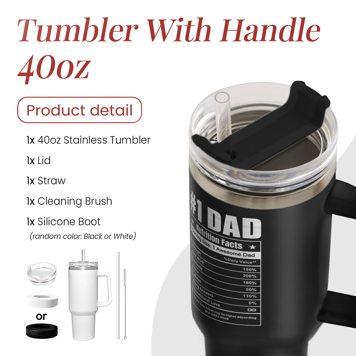 Black Best Dad Ever Quencher Tumbler with Handle 40oz