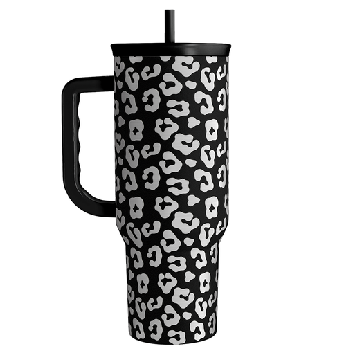 Leopard Tumbler with Handle 40oz, Stainless Steel Insulated Tumblers Coffee Travel Mug with Lid Straw, Black White Leopard Print Cups Gifts for Women Girl, Gift for Birthday Christmas