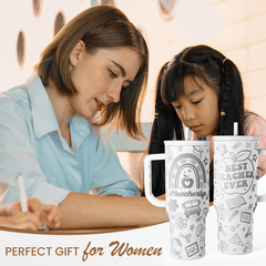 Best Teacher Ever Tumbler 40oz, Stainless Steel Insulated Coffee Travel Cups with Handle, Teacher Appreciation Gifts for Women, Teachers Gift for Valentines Farewell Birthday Christmas Teacher's Day