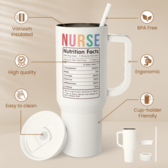 Nurse Tumbler with Handle 40oz, Stainless Steel Tumblers Coffee Travel Mug Cups with Straw, Nurse Appreciation Gifts for Women Female Nurses, Nursing Gift for Birthday Christmas Nurse Week