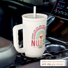 Nurse Tumbler with Handle 40oz, Stainless Steel Tumblers Coffee Travel Mug Cups with Straw, Nurse Appreciation Gifts for Women Female Nurses, Nursing Gift for Birthday Christmas Nurse Week