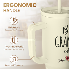 Grandma Tumbler with Handle 40oz, Grandmother Gifts from Granddaughter Grandson, Stainless Steel Tumblers Coffee Travel Cup, Gifts for Nana Mimi Grandmom on Birthday Christmas Mothers Day Valentines