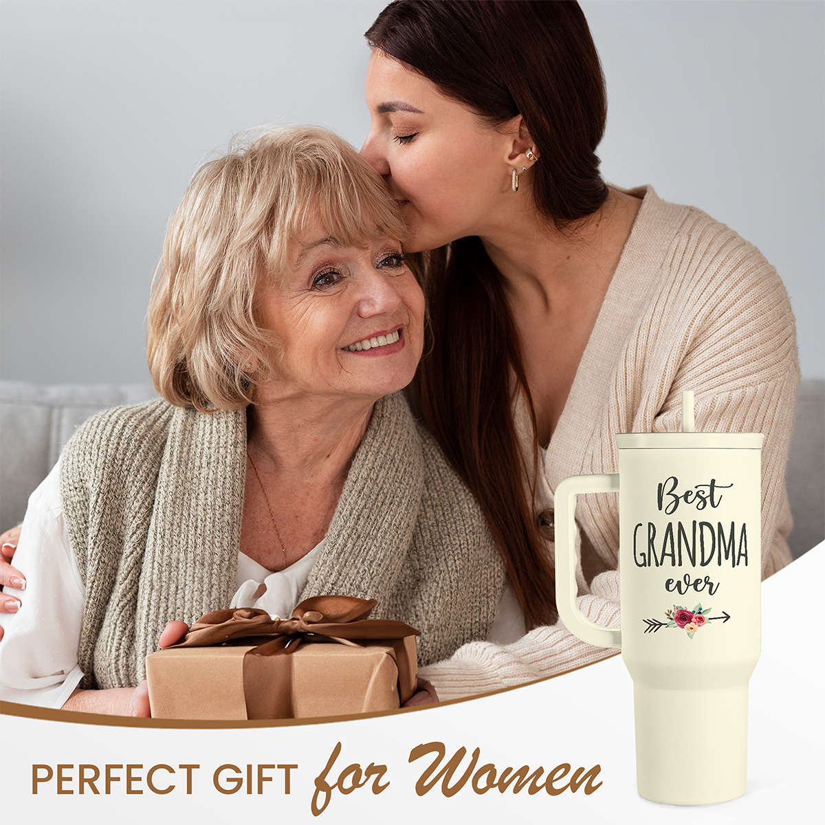 Grandma Tumbler with Handle 40oz, Grandmother Gifts from Granddaughter Grandson, Stainless Steel Tumblers Coffee Travel Cup, Gifts for Nana Mimi Grandmom on Birthday Christmas Mothers Day Valentines