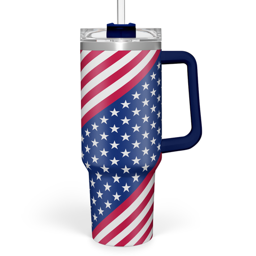 American Flag Tumbler with Handle, America Engraved 40oz Stainless Steel Insulated Coffee Mug with Lid & Straw, America Gifts for Men Women, USA Tumblers Cup Gift for Christmas