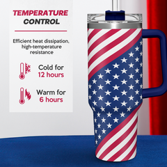 Blue American Flag Quencher Tumbler with Handle 40oz