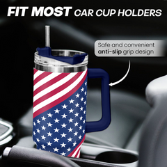 Blue American Flag Quencher Tumbler with Handle 40oz
