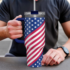 Blue American Flag Quencher Tumbler with Handle 40oz