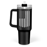 Black American Flag Quencher Tumbler with Handle 40oz