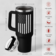 American Flag Tumbler with Handle, America 40oz Stainless Steel Insulated Coffee Mug with Lid & Straw, America Gifts for Men Women, USA Tumblers Cup Gift for Christmas