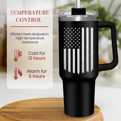 Black American Flag Quencher Tumbler with Handle 40oz