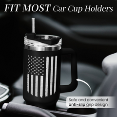 Black American Flag Quencher Tumbler with Handle 40oz