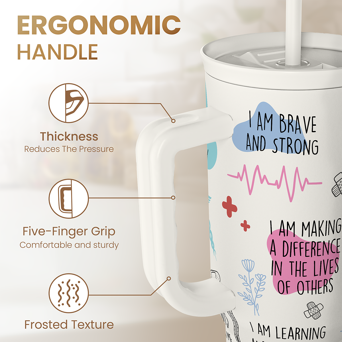 Nurse Tumbler with Handle 40oz, Inspiration Affirmations Coffee Travel Mug Cups with Straw, Nurse Appreciation Gifts for Women Female Nurses, Nursing Gift for Birthday Christmas Nurse Week