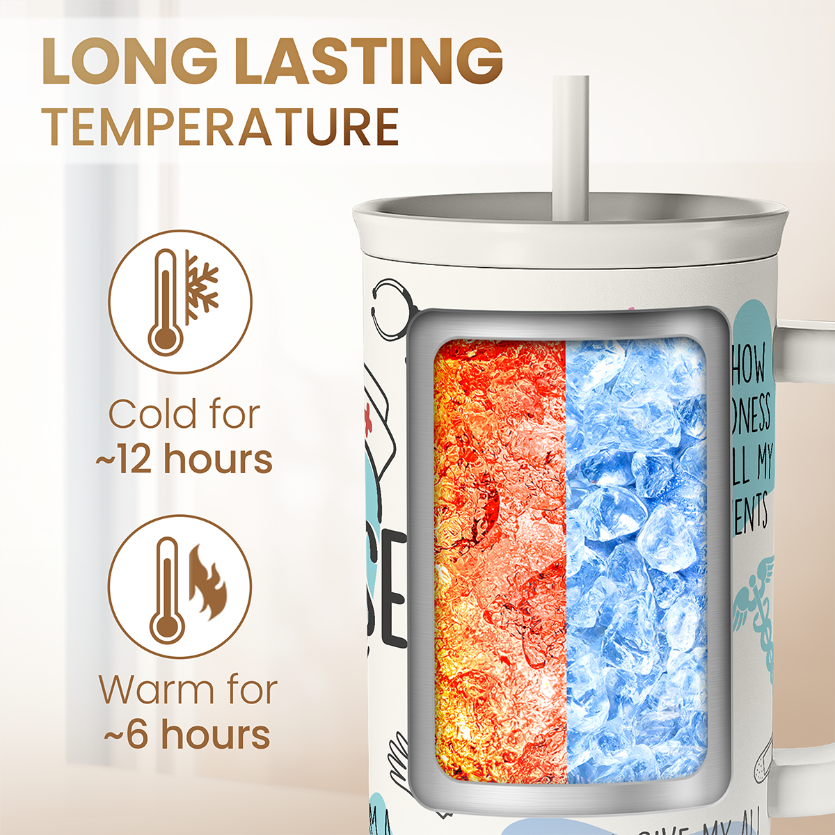 Nurse Tumbler with Handle 40oz, Inspiration Affirmations Coffee Travel Mug Cups with Straw, Nurse Appreciation Gifts for Women Female Nurses, Nursing Gift for Birthday Christmas Nurse Week