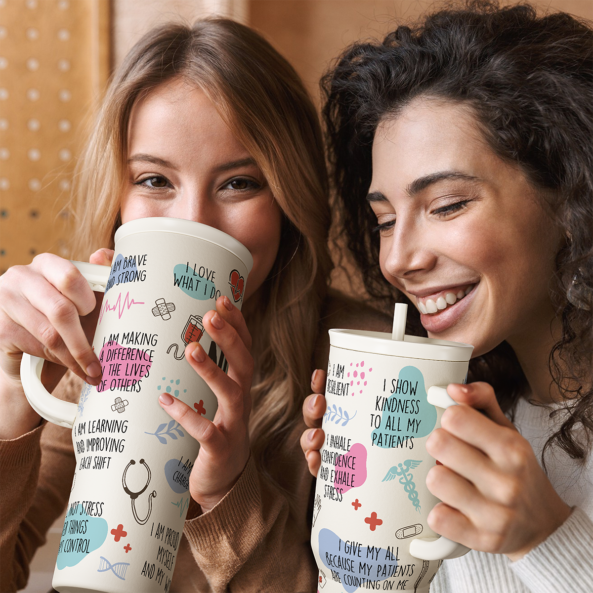 Nurse Tumbler with Handle 40oz, Inspiration Affirmations Coffee Travel Mug Cups with Straw, Nurse Appreciation Gifts for Women Female Nurses, Nursing Gift for Birthday Christmas Nurse Week