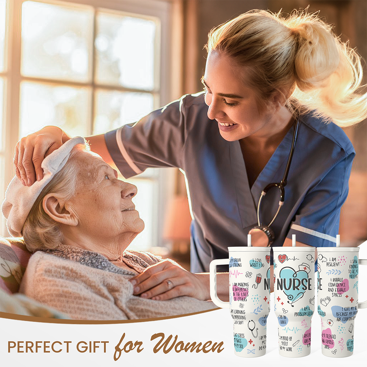 Nurse Tumbler with Handle 40oz, Inspiration Affirmations Coffee Travel Mug Cups with Straw, Nurse Appreciation Gifts for Women Female Nurses, Nursing Gift for Birthday Christmas Nurse Week