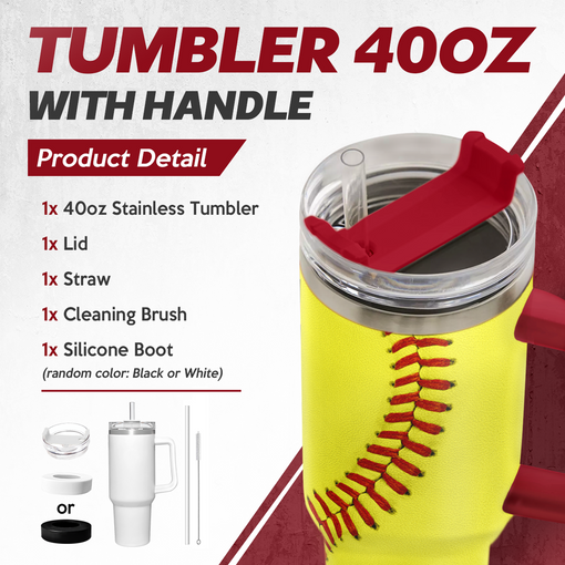 Softball Tumbler with Handle 40oz with Lid & Straw, Softball Gifts for Men Boys Player Coach Sports Lover, Softball Tumblers Coffee Stainless Steel Insulated Cup Gifts for Christmas Birthday