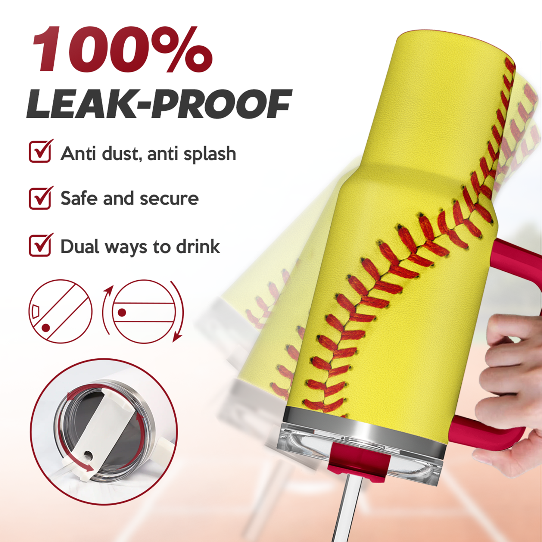 Softball Tumbler with Handle 40oz with Lid & Straw, Softball Gifts for Men Boys Player Coach Sports Lover, Softball Tumblers Coffee Stainless Steel Insulated Cup Gifts for Christmas Birthday