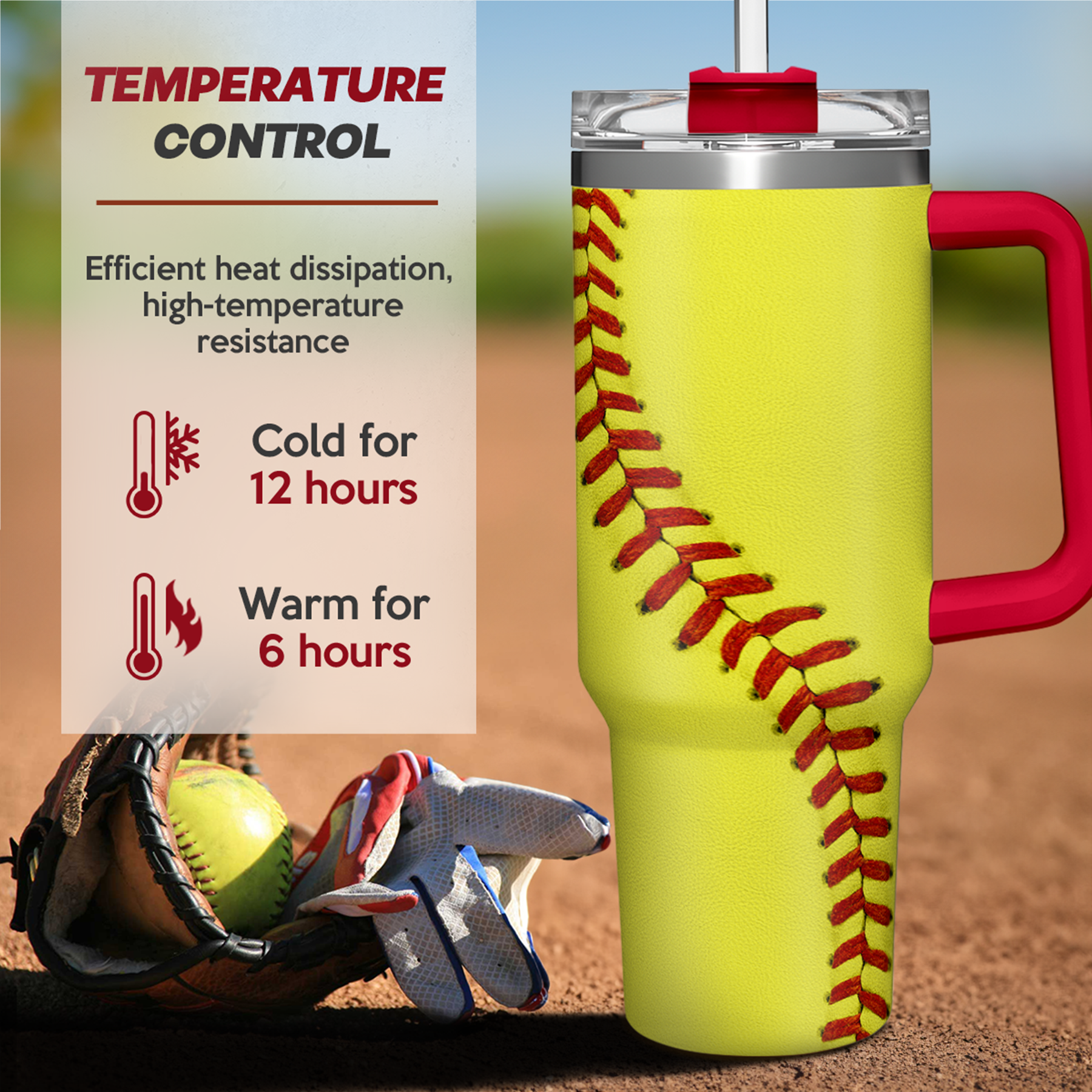Softball Tumbler with Handle 40oz with Lid & Straw, Softball Gifts for Men Boys Player Coach Sports Lover, Softball Tumblers Coffee Stainless Steel Insulated Cup Gifts for Christmas Birthday