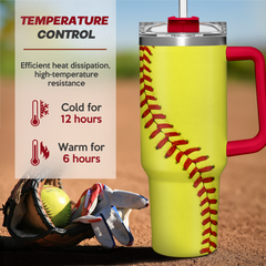 Softball Tumbler with Handle 40oz with Lid & Straw, Softball Gifts for Men Boys Player Coach Sports Lover, Softball Tumblers Coffee Stainless Steel Insulated Cup Gifts for Christmas Birthday