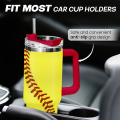 Softball Tumbler with Handle 40oz with Lid & Straw, Softball Gifts for Men Boys Player Coach Sports Lover, Softball Tumblers Coffee Stainless Steel Insulated Cup Gifts for Christmas Birthday