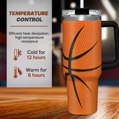 Basketball Tumbler with Handle 40oz with Lid & Straw, Basketball Gifts for Men Boys Player Coach Lover, Basketball Tumblers Coffee Stainless Steel Insulated Cup Gifts for Christmas Birthday