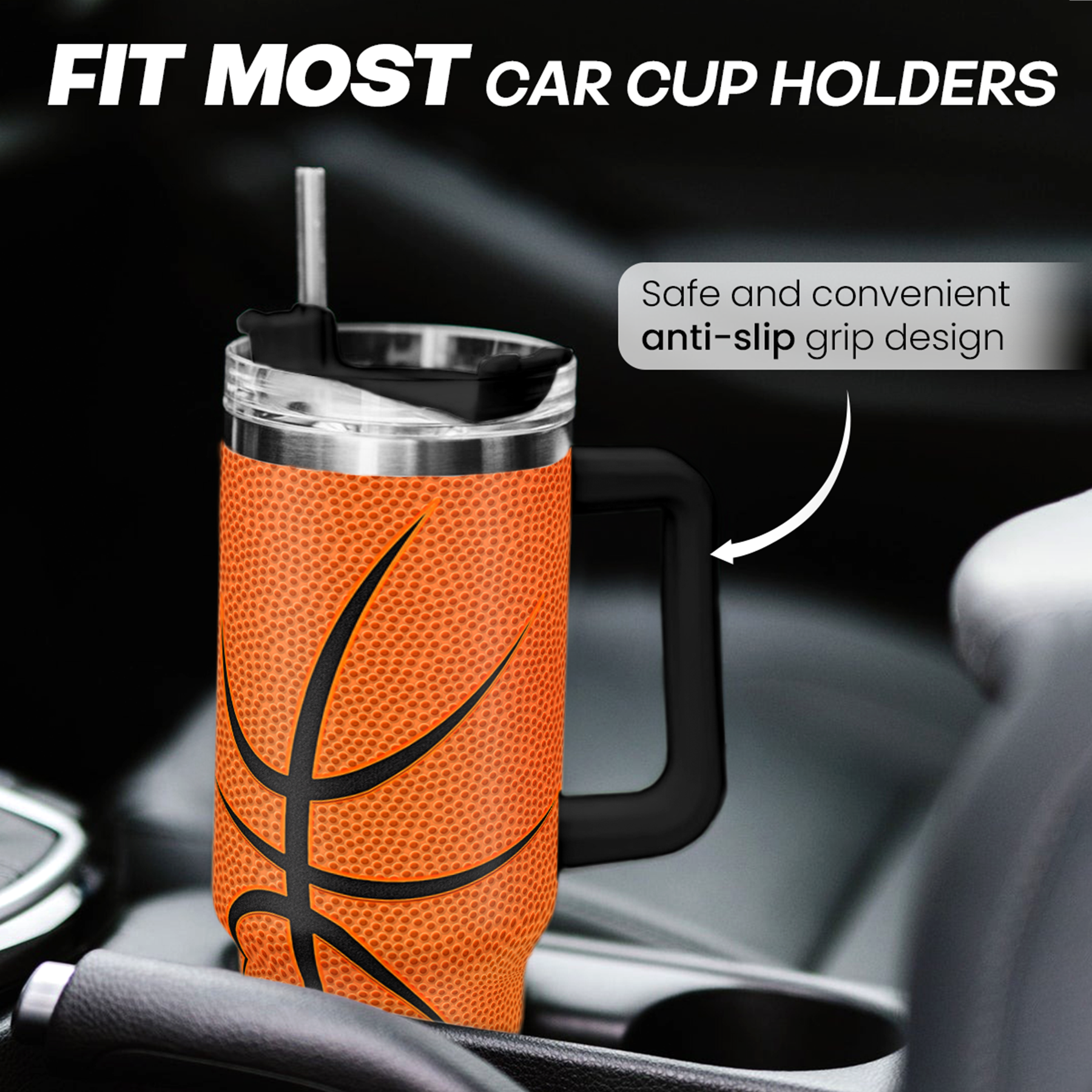 Basketball Tumbler with Handle 40oz with Lid & Straw, Basketball Gifts for Men Boys Player Coach Lover, Basketball Tumblers Coffee Stainless Steel Insulated Cup Gifts for Christmas Birthday