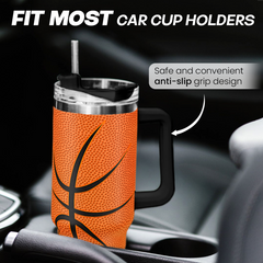 Basketball Tumbler with Handle 40oz with Lid & Straw, Basketball Gifts for Men Boys Player Coach Lover, Basketball Tumblers Coffee Stainless Steel Insulated Cup Gifts for Christmas Birthday