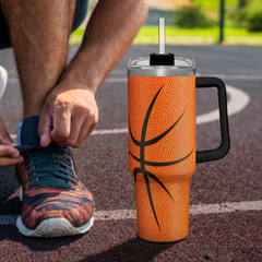Basketball Tumbler with Handle 40oz with Lid & Straw, Basketball Gifts for Men Boys Player Coach Lover, Basketball Tumblers Coffee Stainless Steel Insulated Cup Gifts for Christmas Birthday